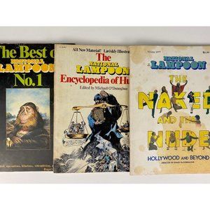 National Lampoon lot of three vintage softcover books, adult humor magazines